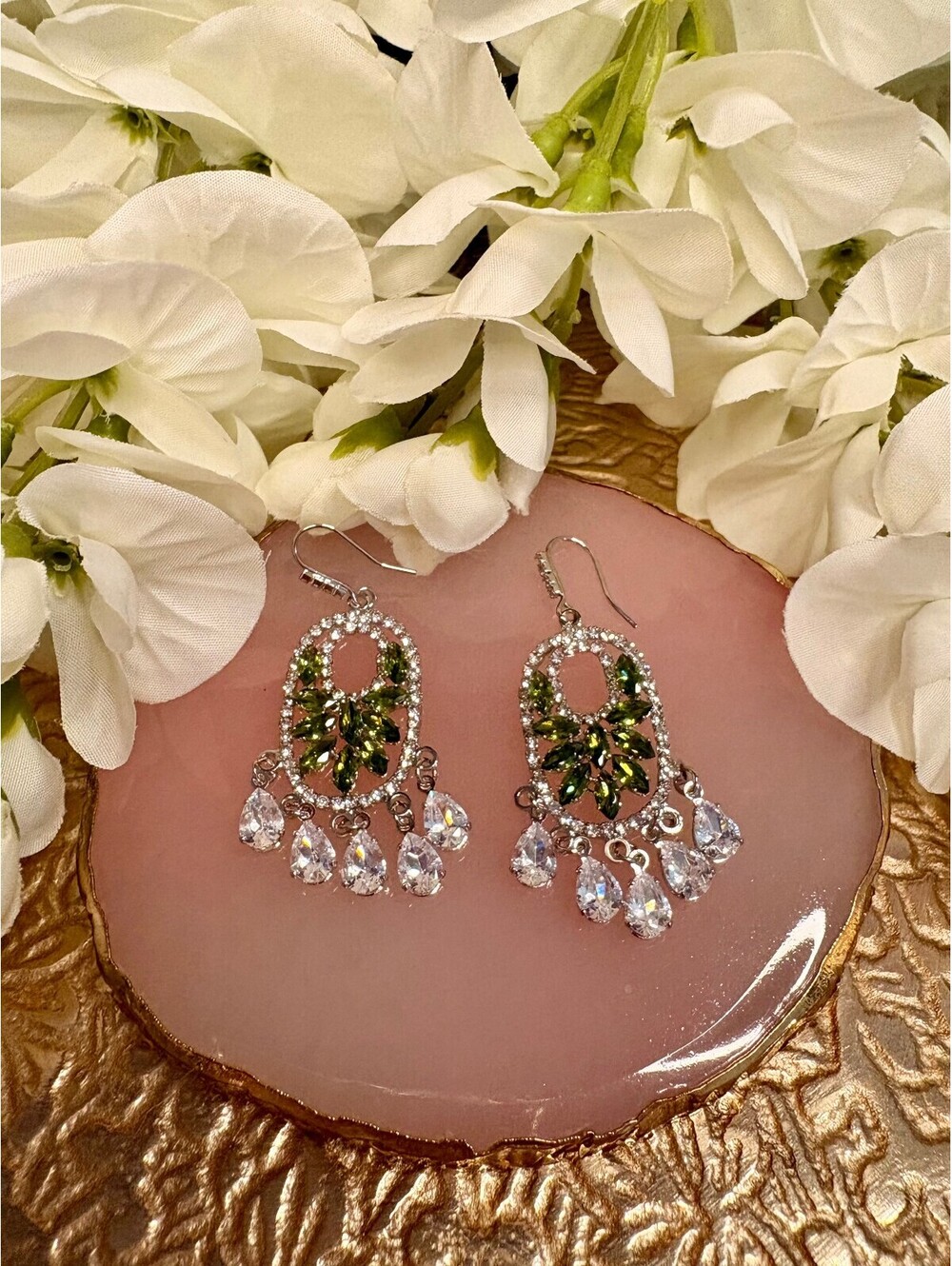 Moss & Moonlight Crystal Drop Earrings